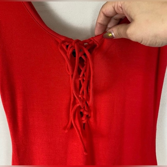 ❤️FINAL SALE❤️ Bardot Red Lace-up Detail Fitted Jersey Midi Dress Size US 2 - Picture 5 of 11